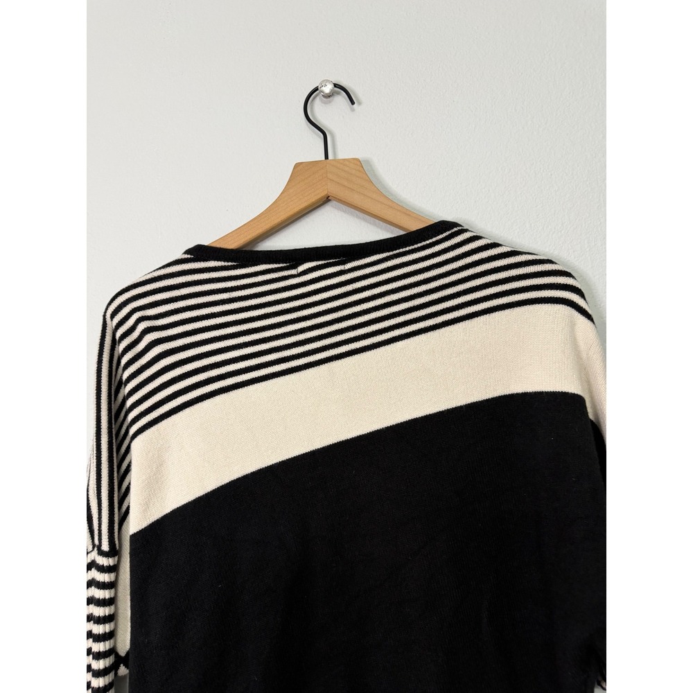 Greige - Black and White Striped Dolman Knit Sweater Women's Size Medium - Picture 4 of 8
